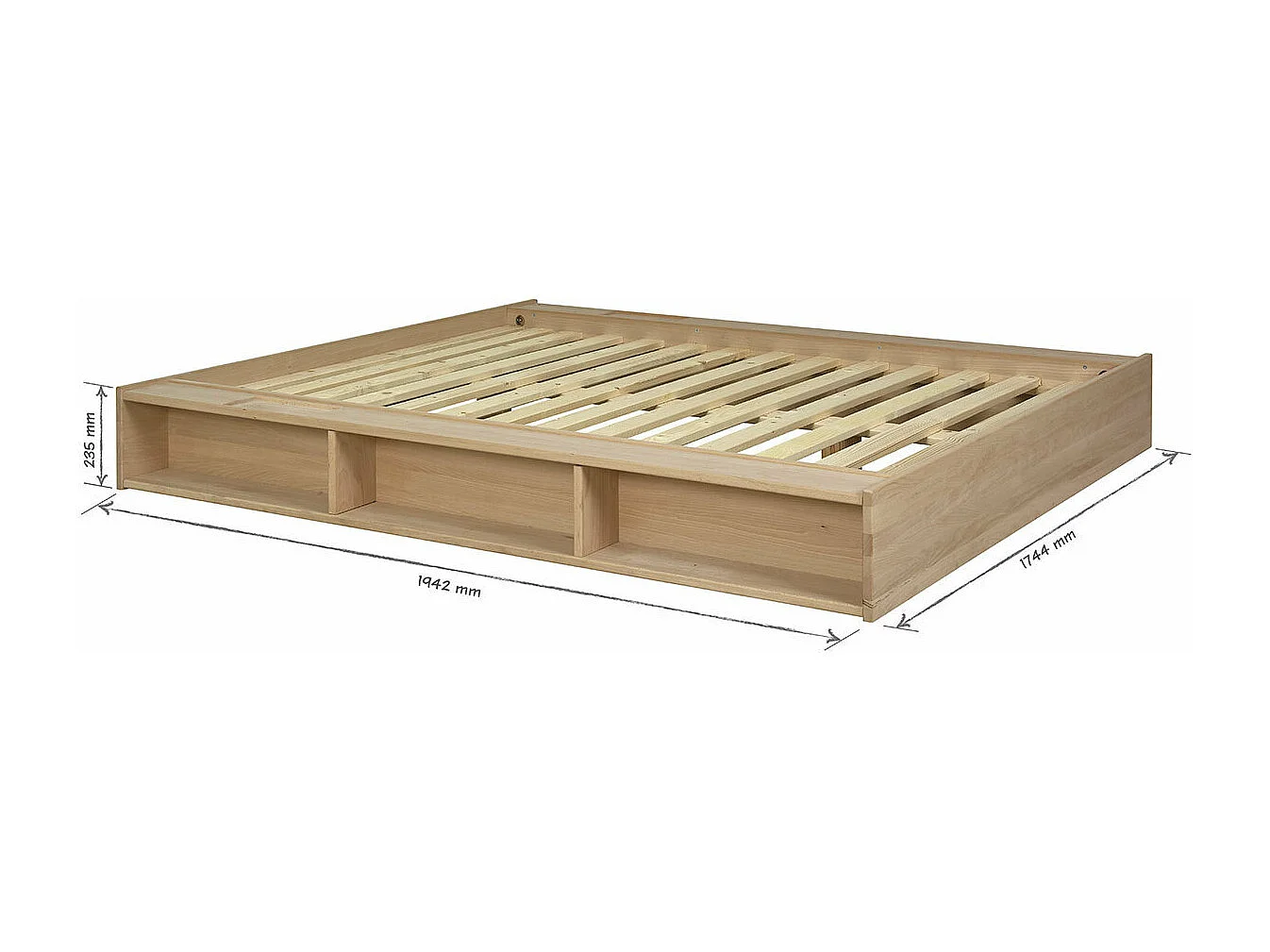 Lit 140x190 cm bois massif bois naturel MALO