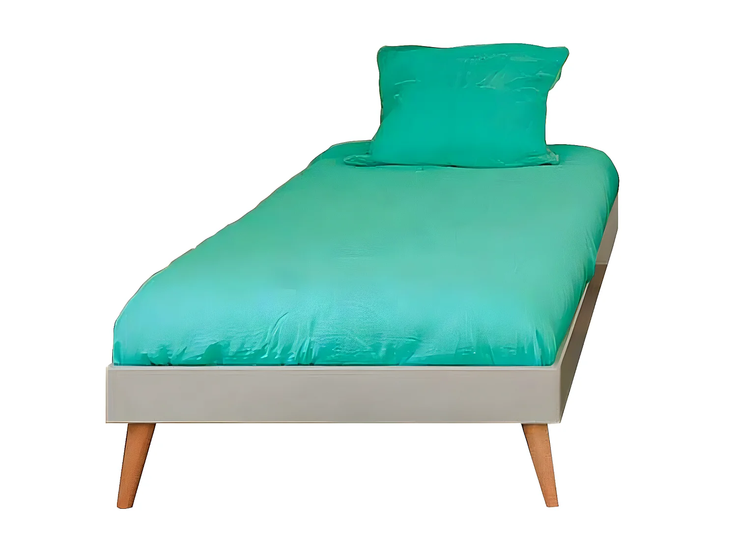 Pack lit avec pieds et matelas 90x190 cm bois massif gris clair DORIS
