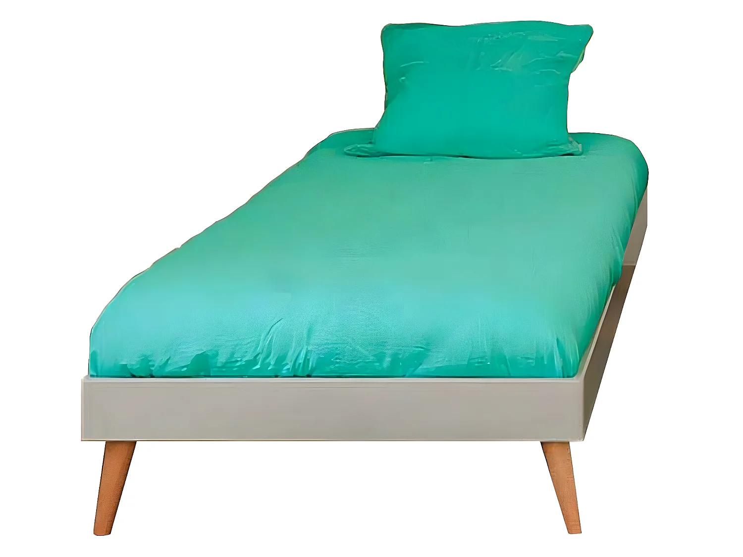 Pack lit avec pieds et matelas 90x190 cm bois massif gris clair DORIS