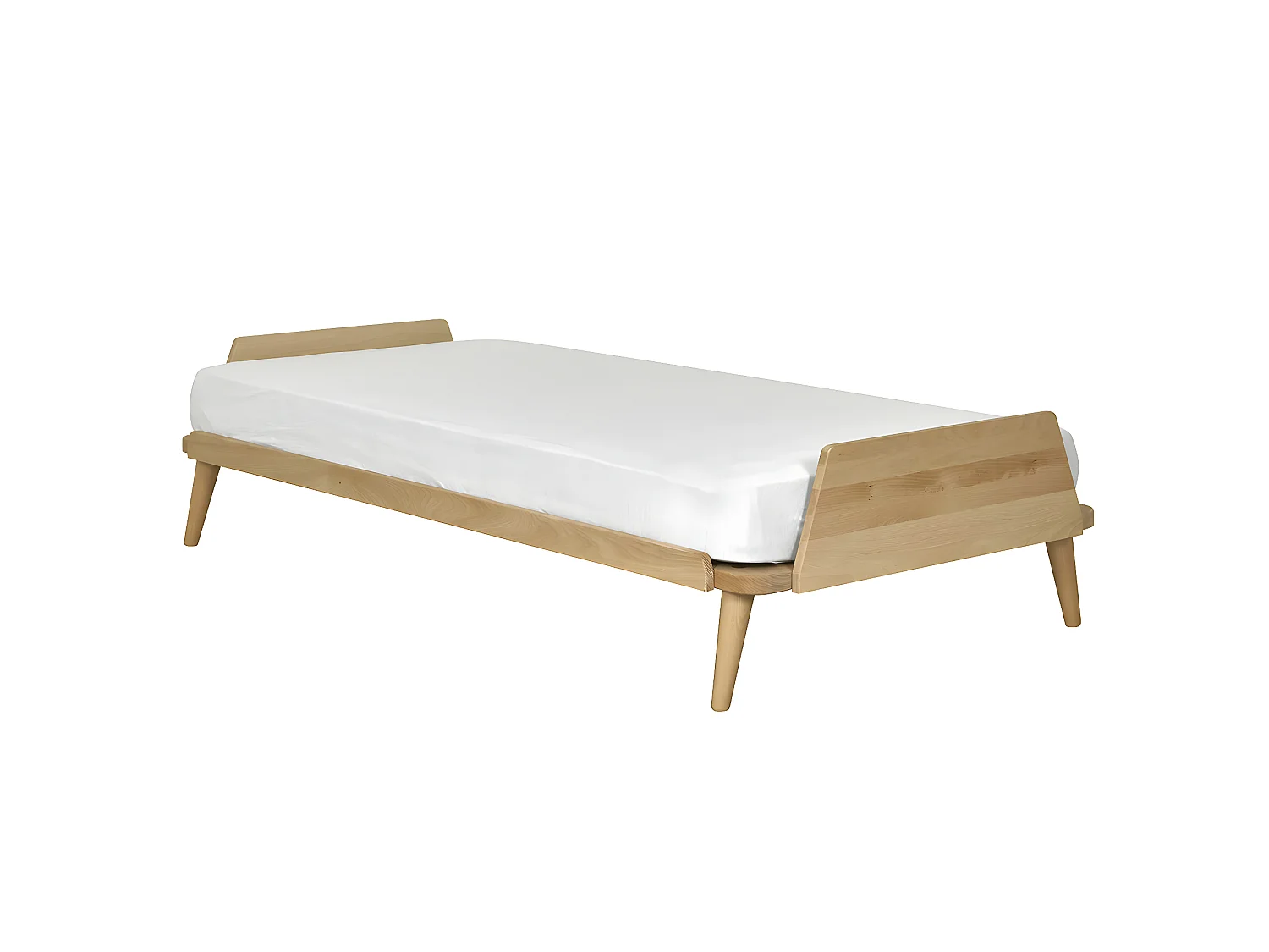 Pack lit avec matelas 90x190 cm bois massif bois naturel KARL