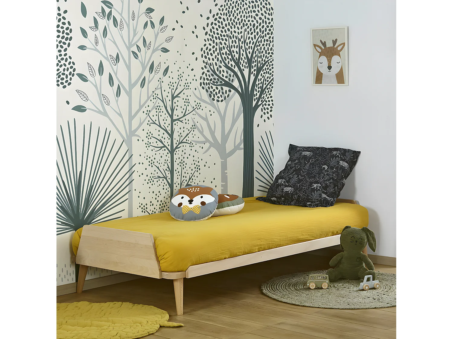 Pack lit avec matelas 90x190 cm bois massif bois naturel KARL