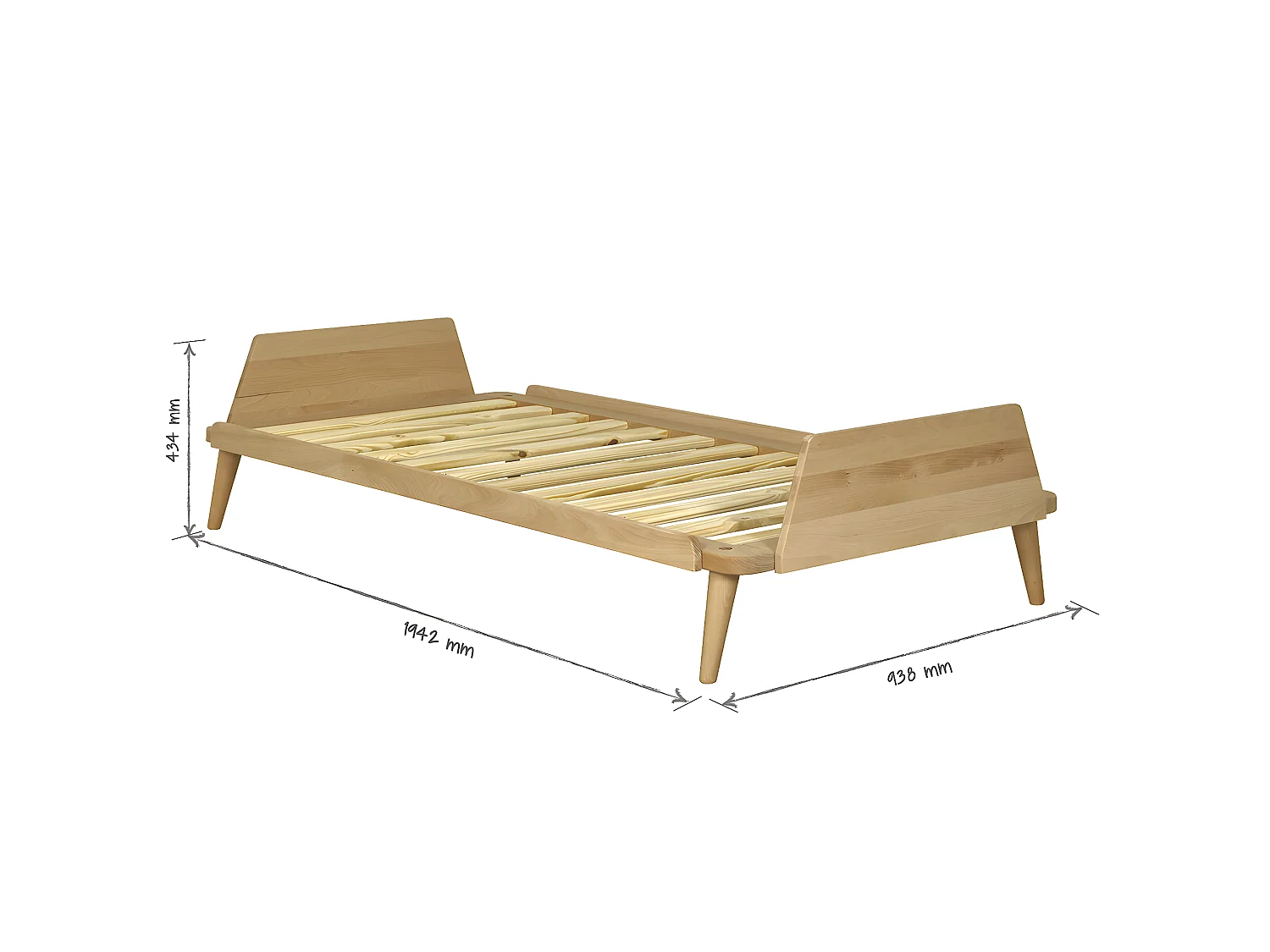 Pack lit avec matelas 90x190 cm bois massif bois naturel KARL