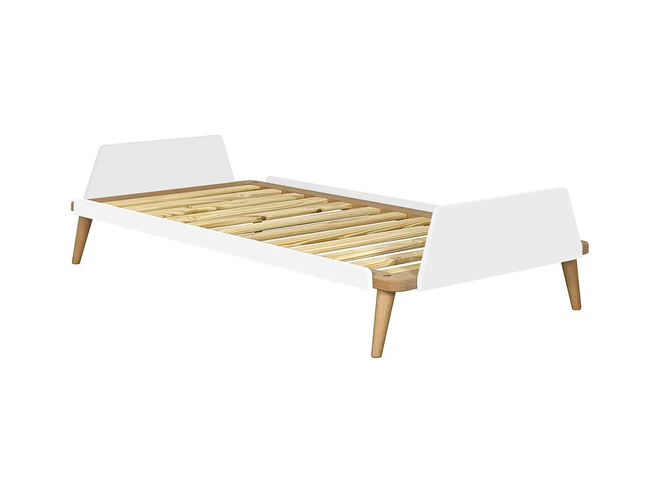 Lit 90x190 cm bois massif blanc et bois KARL