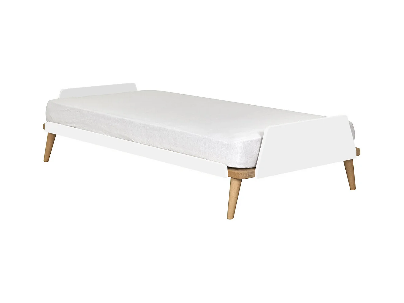Lit 90x190 cm bois massif blanc et bois KARL
