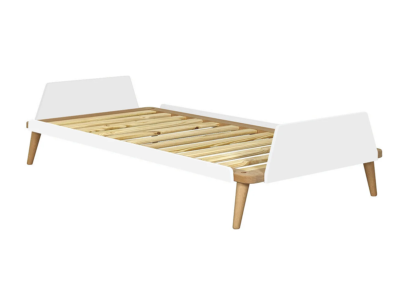 Lit 90x190 cm bois massif blanc et bois KARL