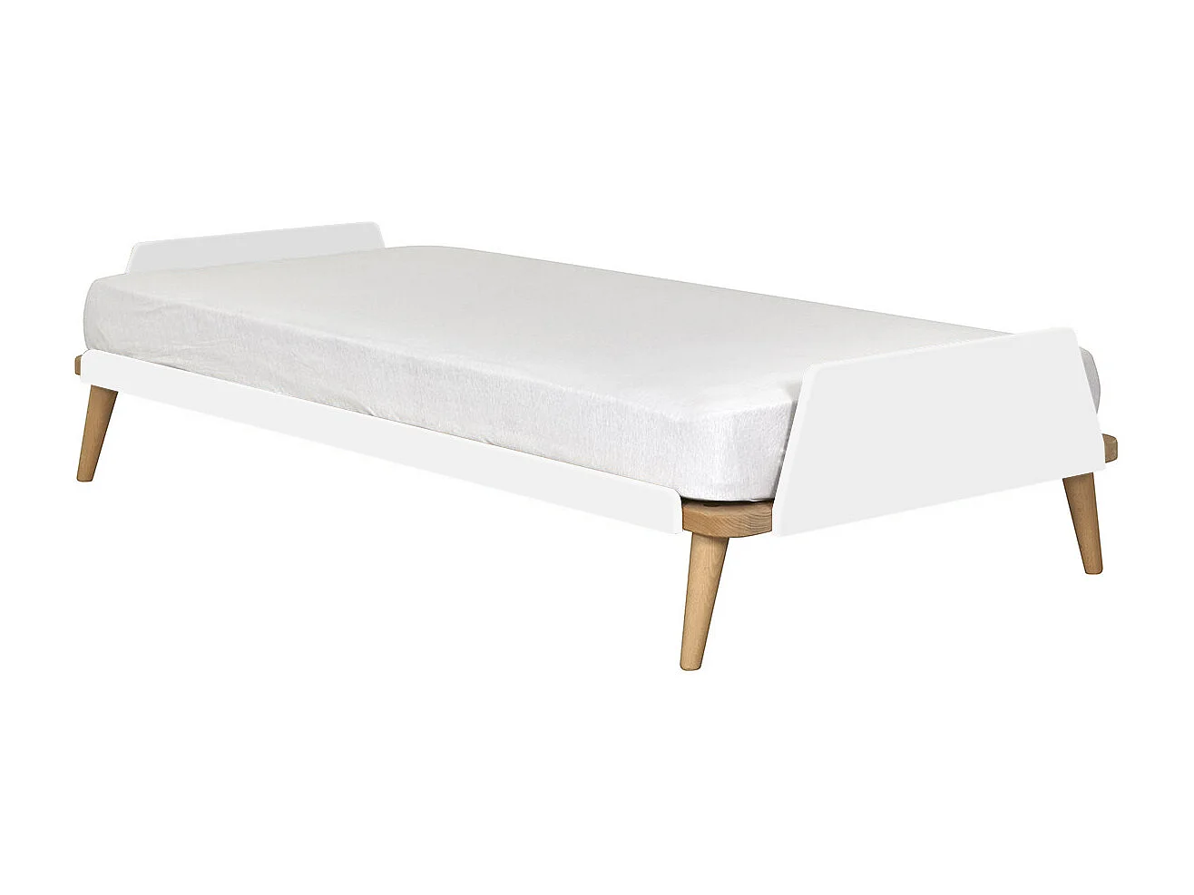 Lit 90x190 cm bois massif blanc et bois KARL