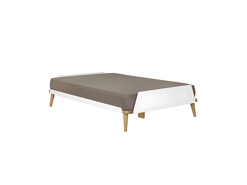 Pack lit avec matelas 120x190 cm bois massif blanc et bois KARL