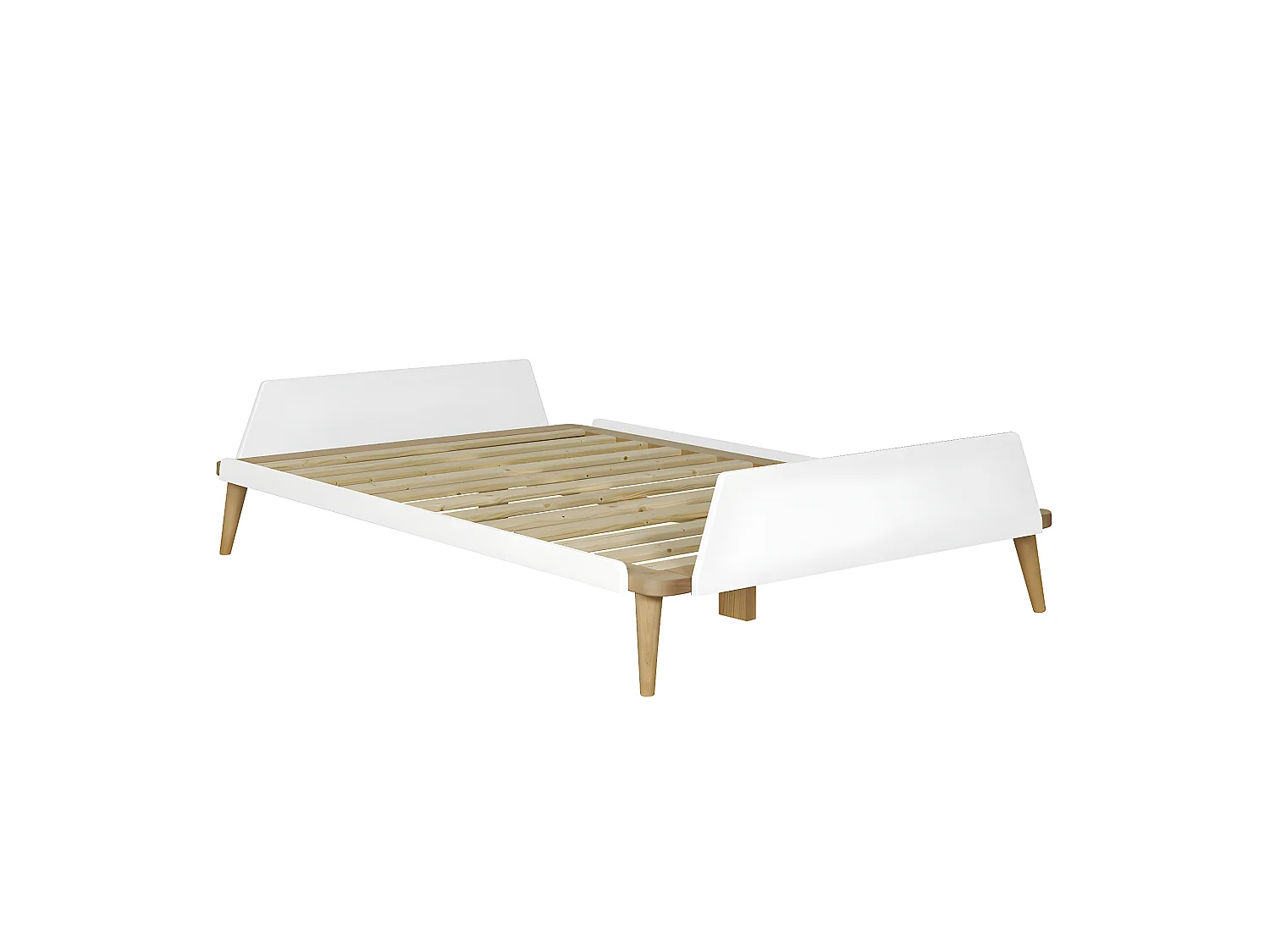 Pack lit avec matelas 120x190 cm bois massif blanc et bois KARL