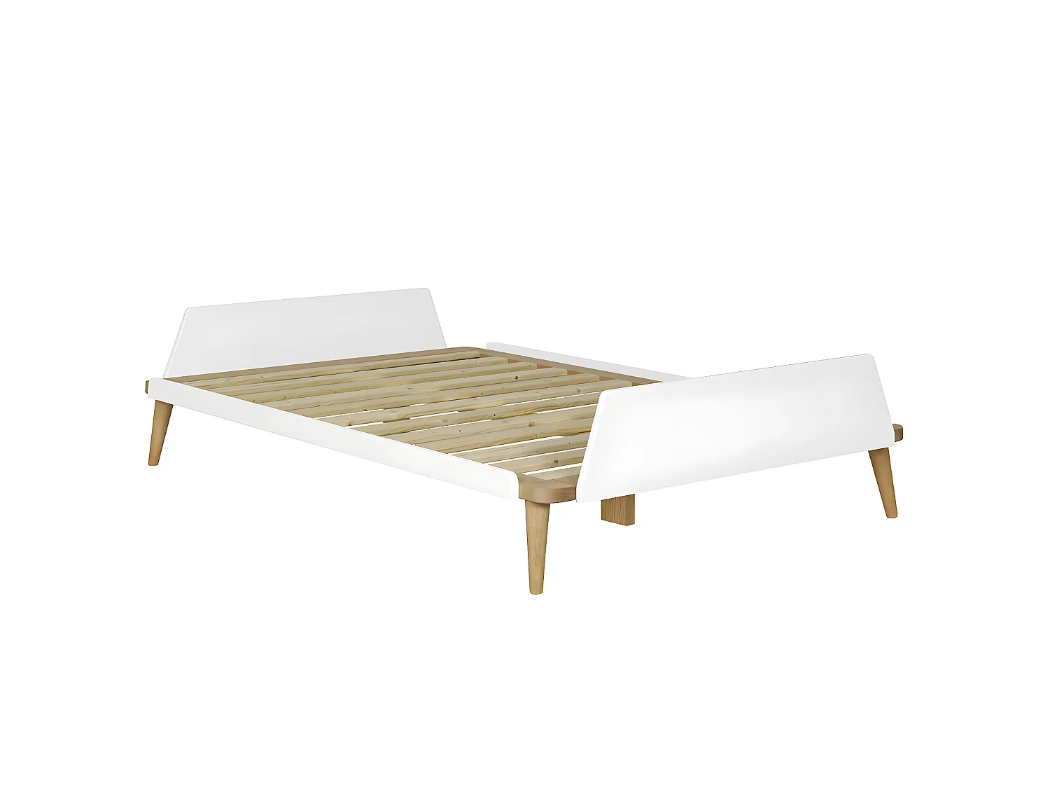 Pack lit avec matelas 120x190 cm bois massif blanc et bois KARL