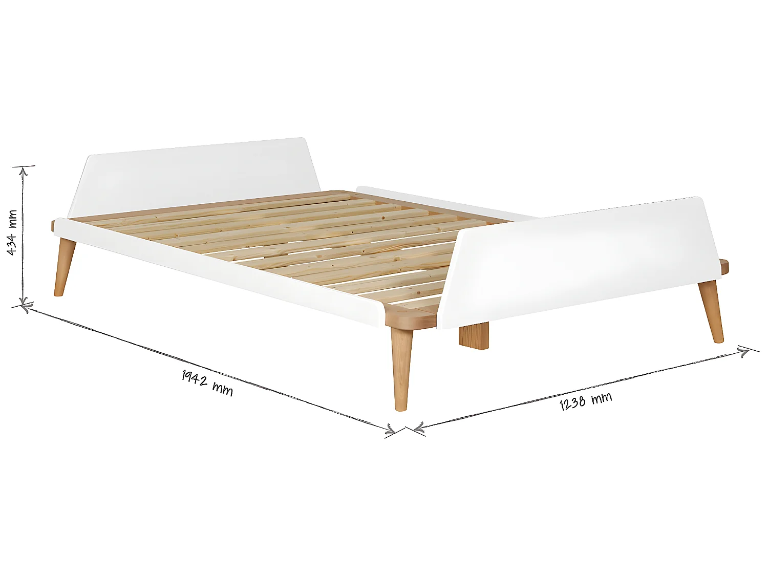 Pack lit avec matelas 120x190 cm bois massif blanc et bois KARL
