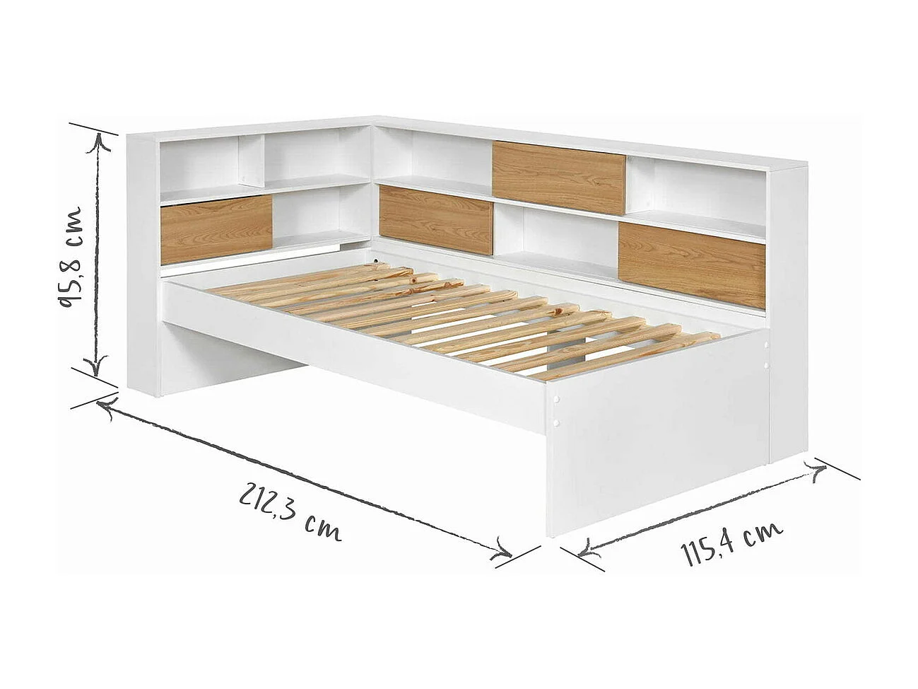 Pack lit cosy avec matelas 90x190 cm panneaux de fibres blanc et bois PLAY