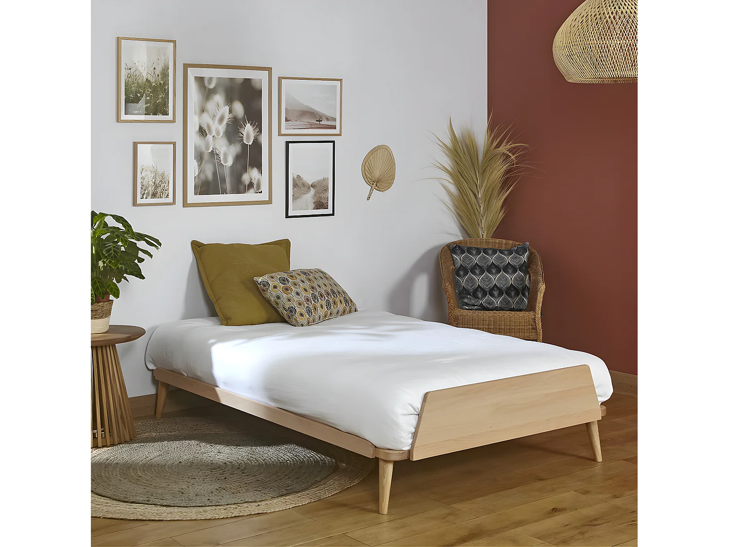 Pack lit avec matelas 120x190 cm bois massif bois naturel KARL