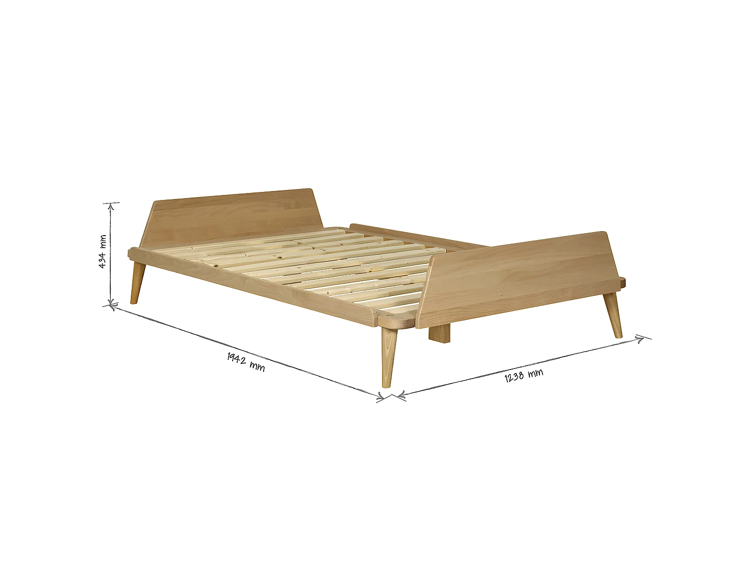 Pack lit avec matelas 120x190 cm bois massif bois naturel KARL