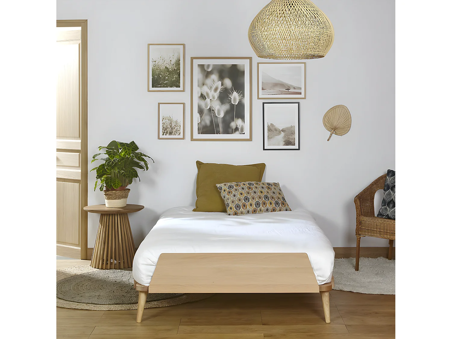 Pack lit avec matelas 120x190 cm bois massif bois naturel KARL