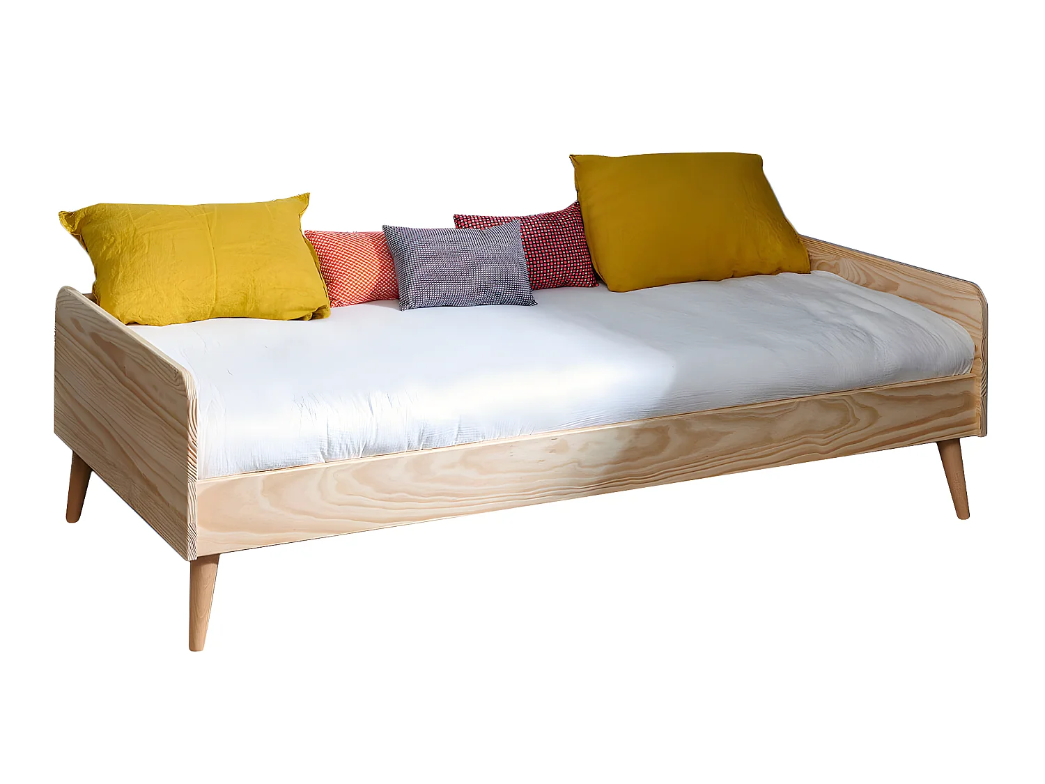 Pack lit enfant avec pieds et matelas 90x190 cm bois massif bois naturel HARPE