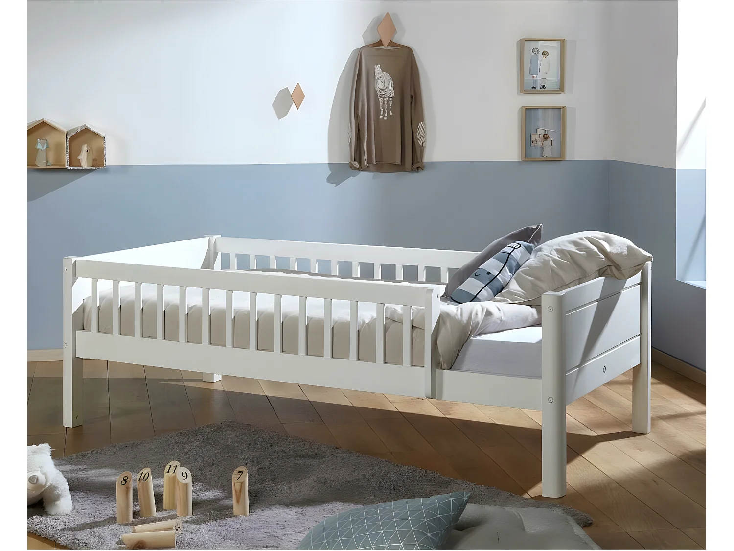 Pack lit avec barrières et matelas 90x190 cm bois massif blanc VICTORIA