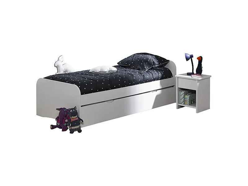 Pack lit avec matelas 90x190 cm bois massif blanc THAIS