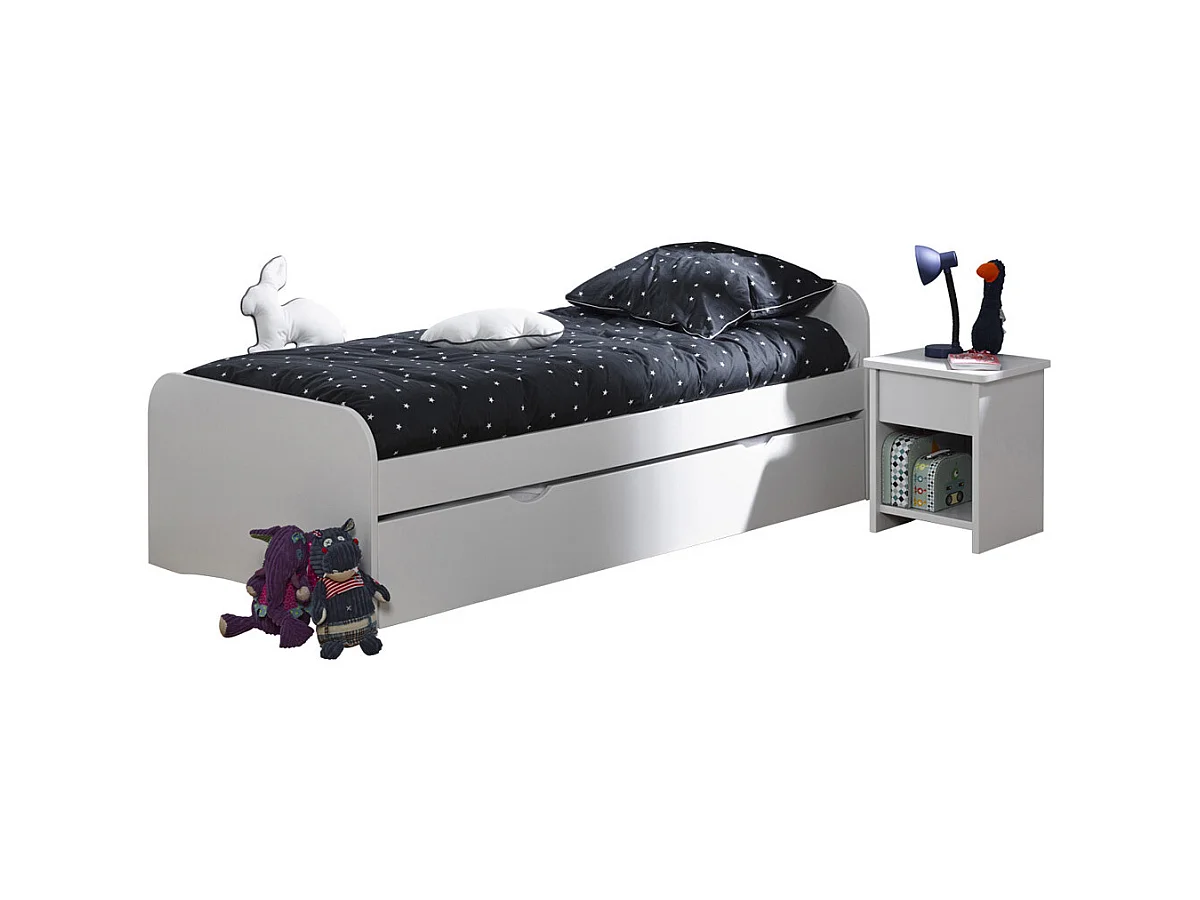 Pack lit avec matelas 90x190 cm bois massif blanc THAIS