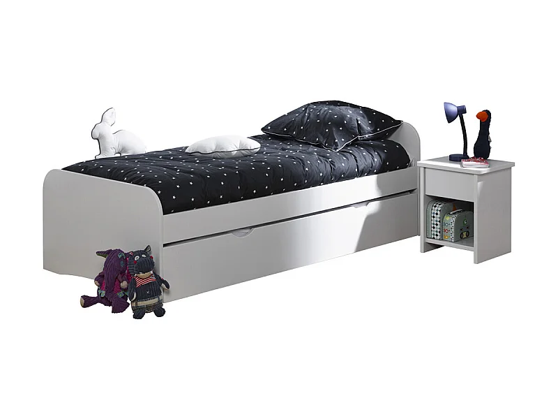 Pack lit avec matelas 90x190 cm bois massif blanc THAIS