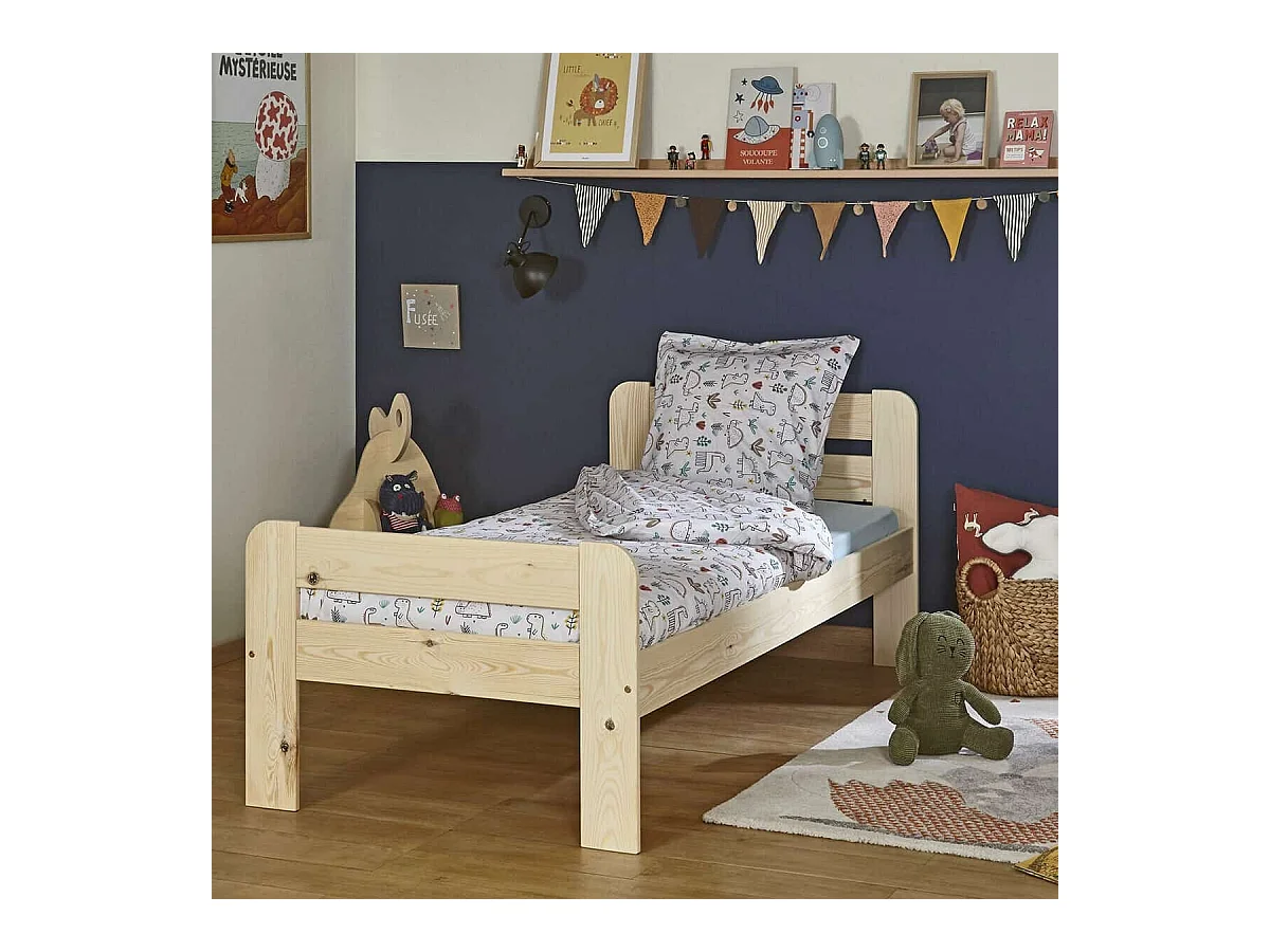 Lit enfant 90x190 cm bois massif bois naturel SUNDY