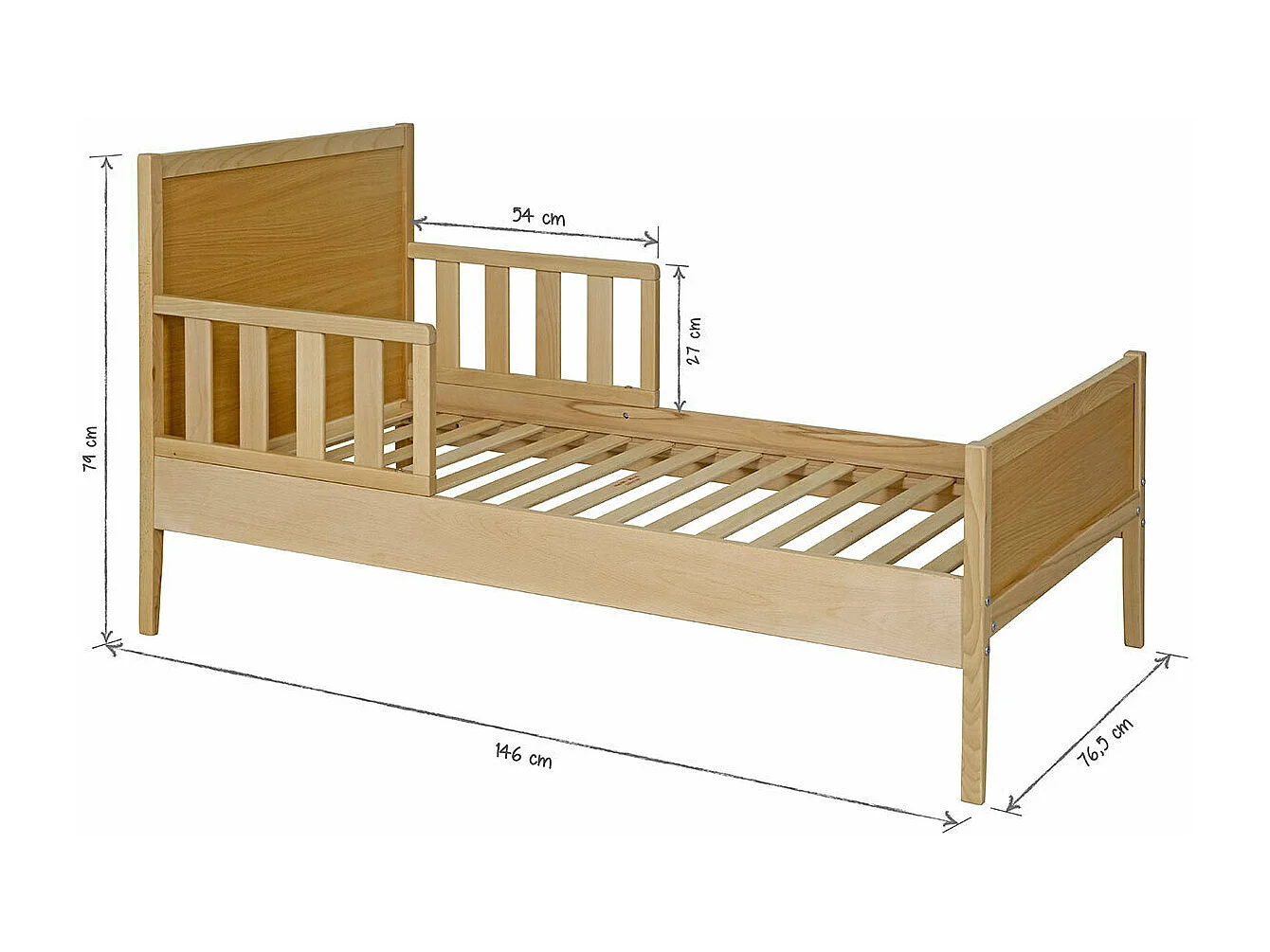 Lit enfant 70x140 cm bois massif bois TINA