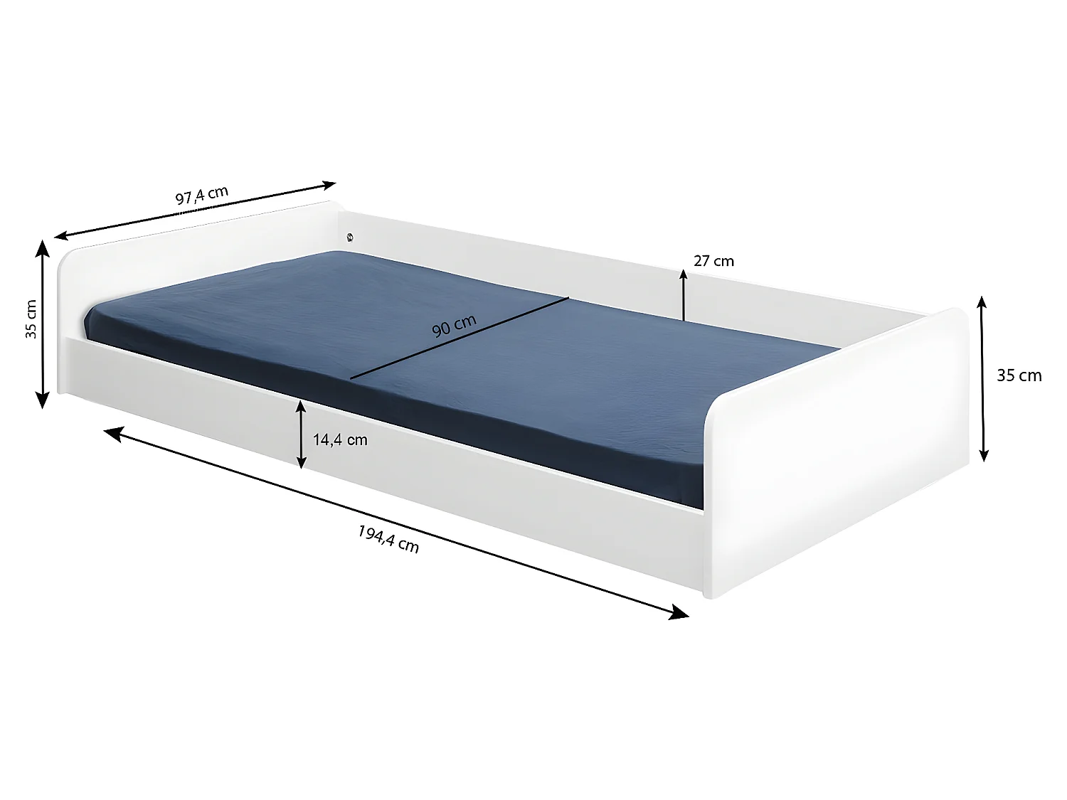 Lit Montessori avec barrière 90x190 cm bois massif bois naturel HARPE