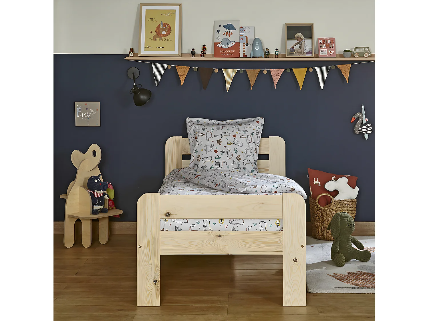 Pack lit avec matelas 90x190 cm bois massif bois naturel SUNDY