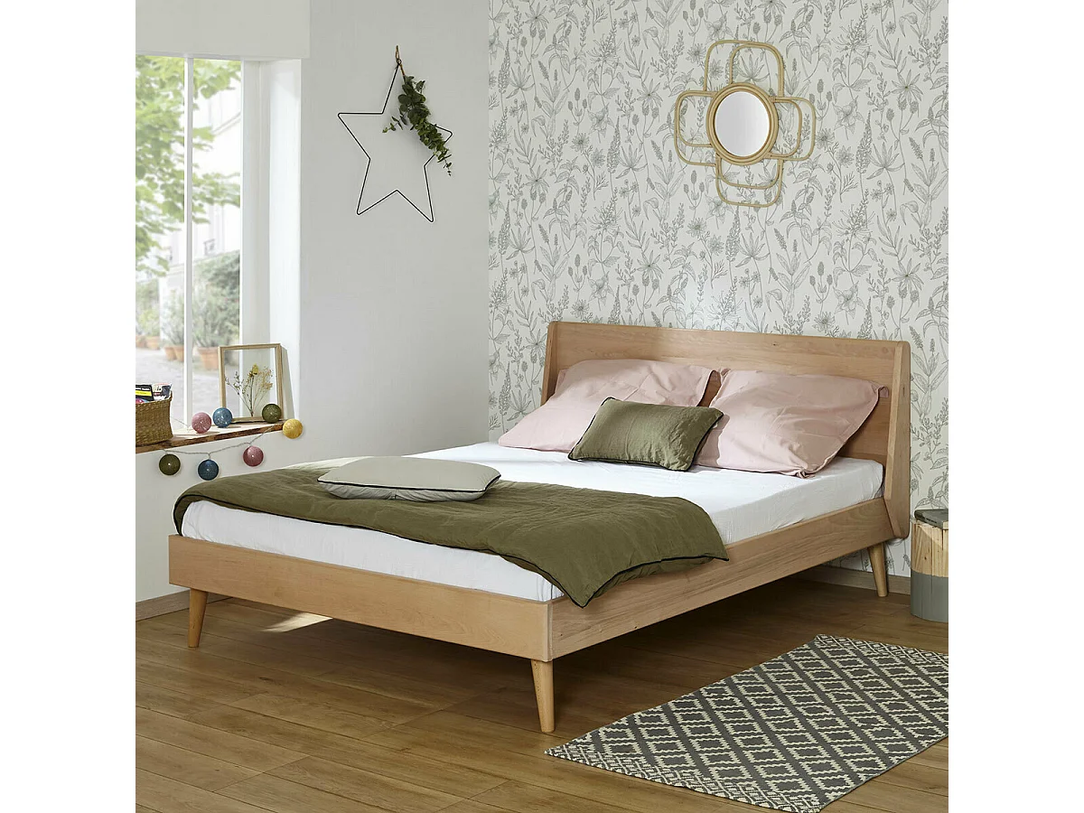 Pack lit avec matelas 140x190 cm bois massif bois naturel MELBA