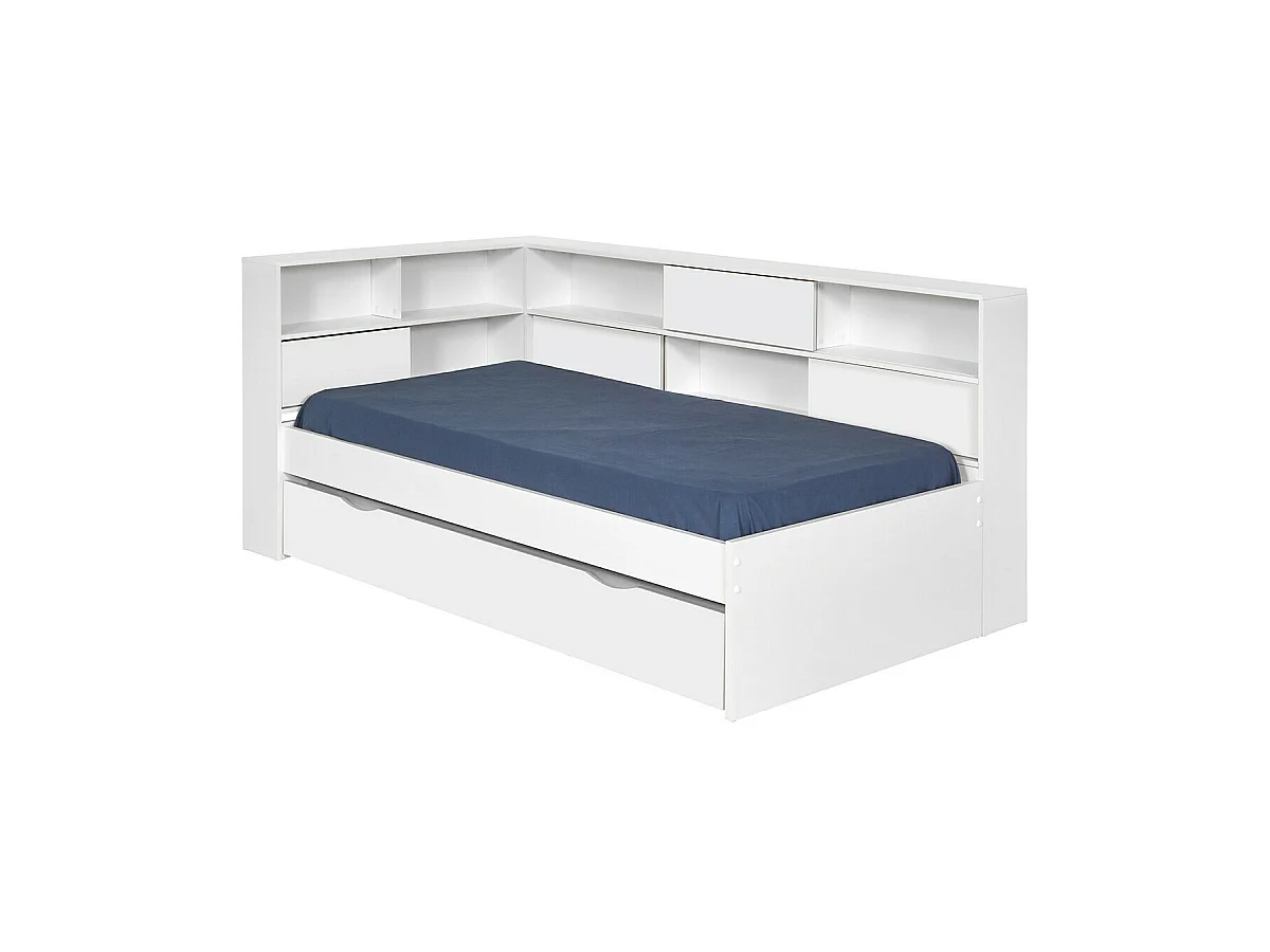 Pack lit cosy avec tiroir et matelas 90x190 cm panneaux de fibres blanc PLAY