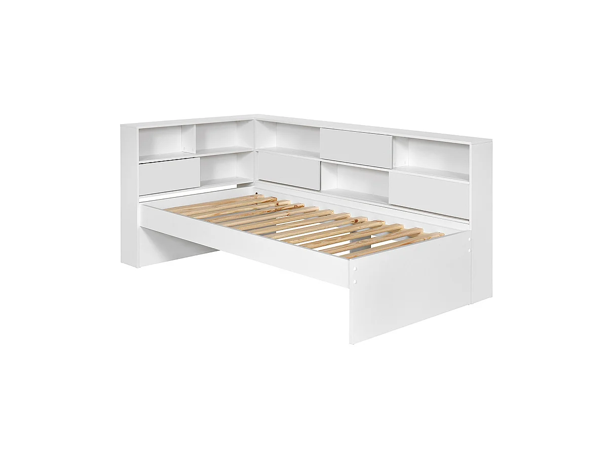 Pack lit cosy avec tiroir et matelas 90x190 cm panneaux de fibres blanc PLAY