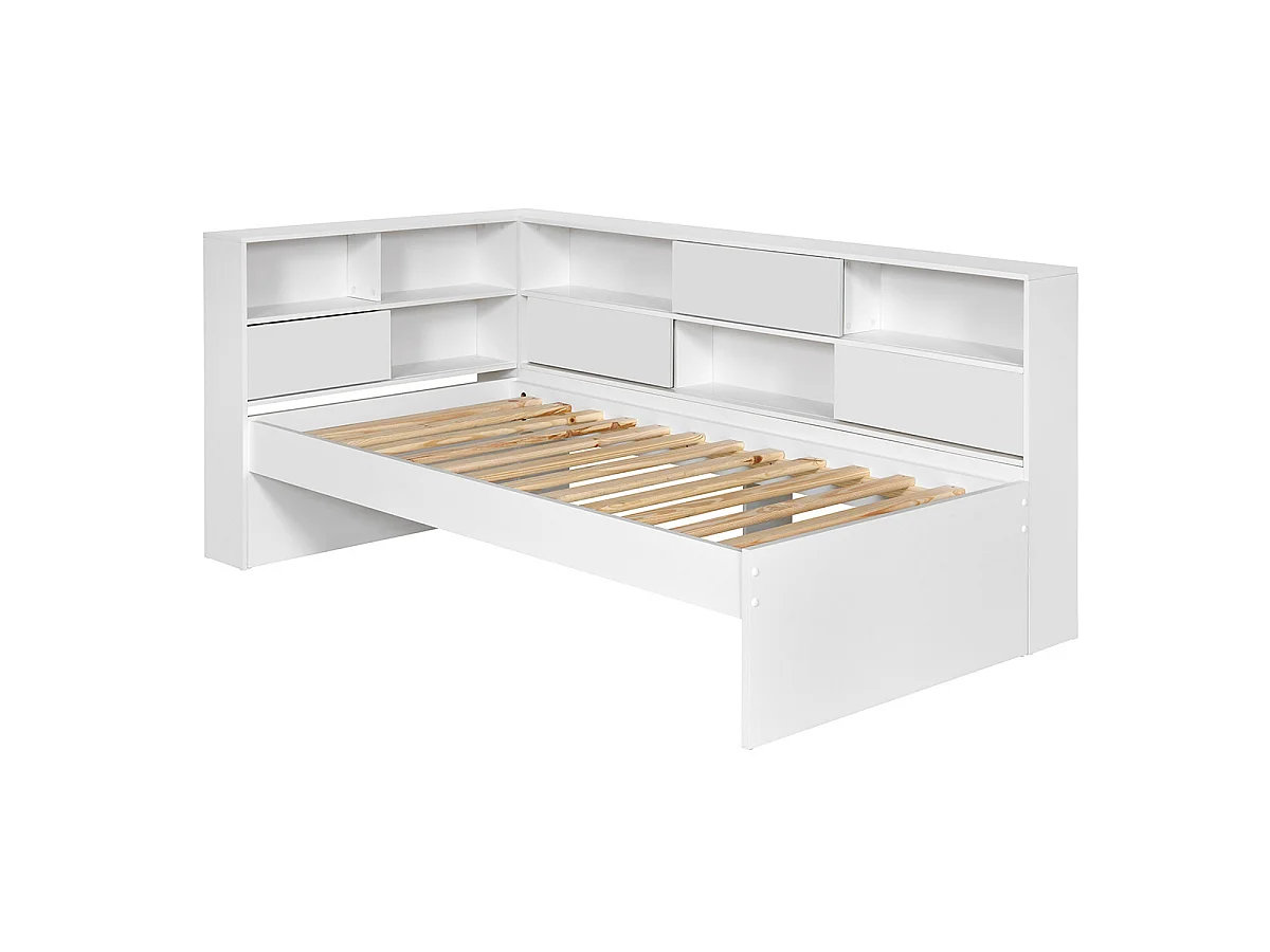 Pack lit cosy avec tiroir et matelas 90x190 cm panneaux de fibres blanc PLAY