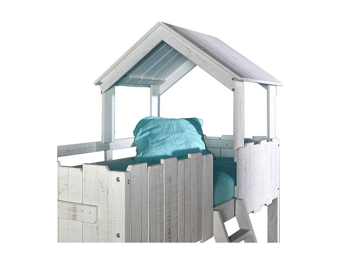 Lit cabane mi-hauteur 90x190 cm bois massif blanc DONNIE