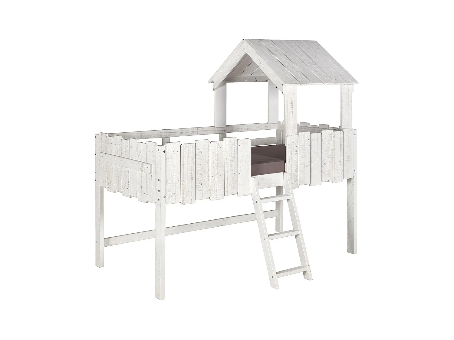 Lit cabane mi-hauteur 90x190 cm bois massif blanc DONNIE
