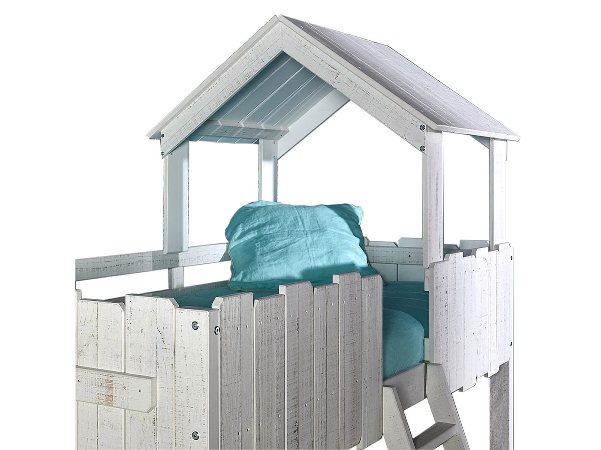 Lit cabane mi-hauteur 90x190 cm bois massif blanc DONNIE