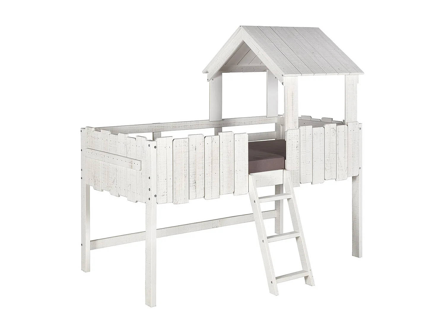 Lit cabane mi-hauteur 90x190 cm bois massif blanc DONNIE