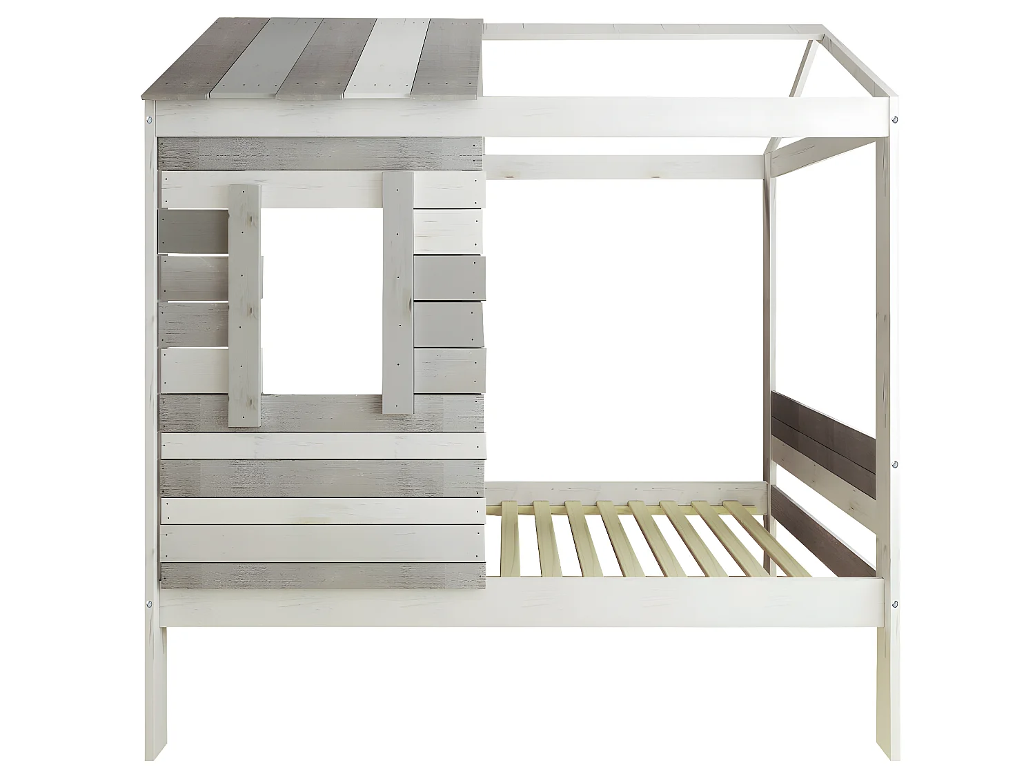 Lit cabane 90x190 cm bois massif gris CHARLES