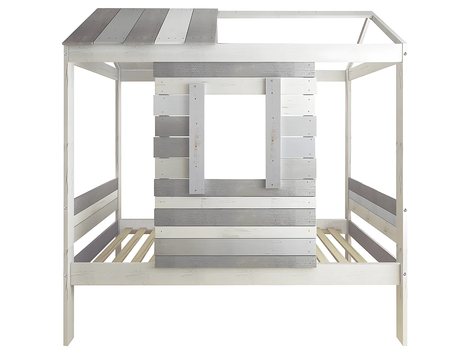 Lit cabane 90x190 cm bois massif gris CHARLES