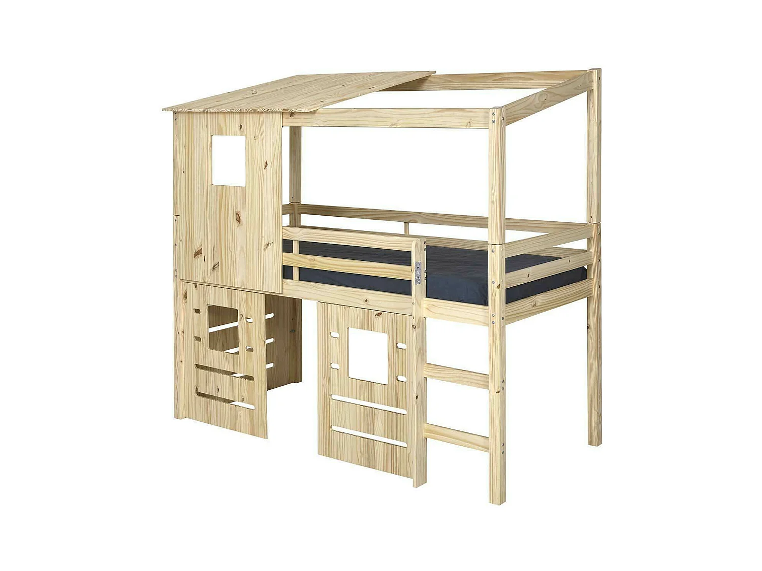 Lit cabane mi-hauteur 90x200 cm bois massif bois ALMA