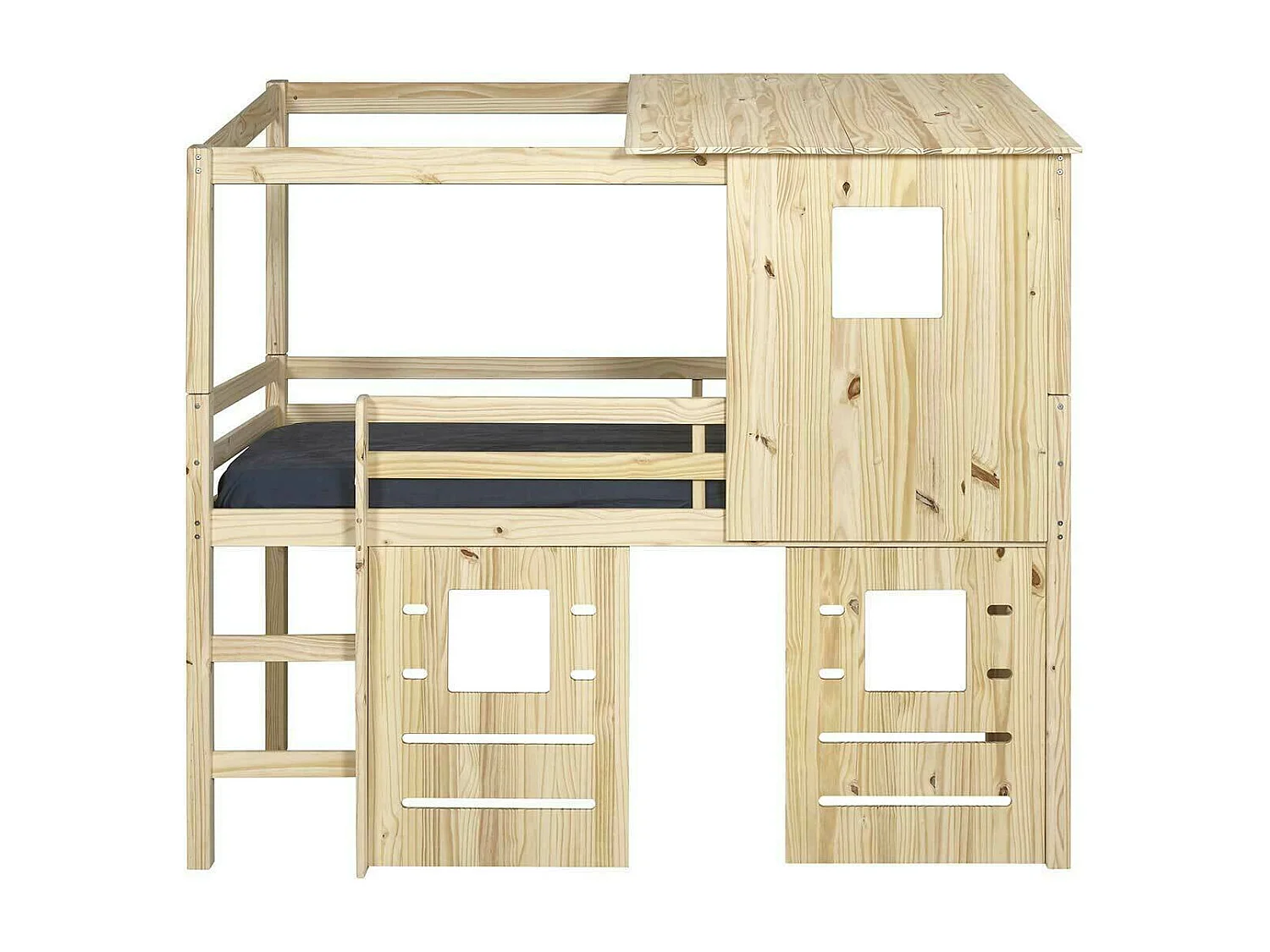 Lit cabane mi-hauteur 90x200 cm bois massif bois ALMA