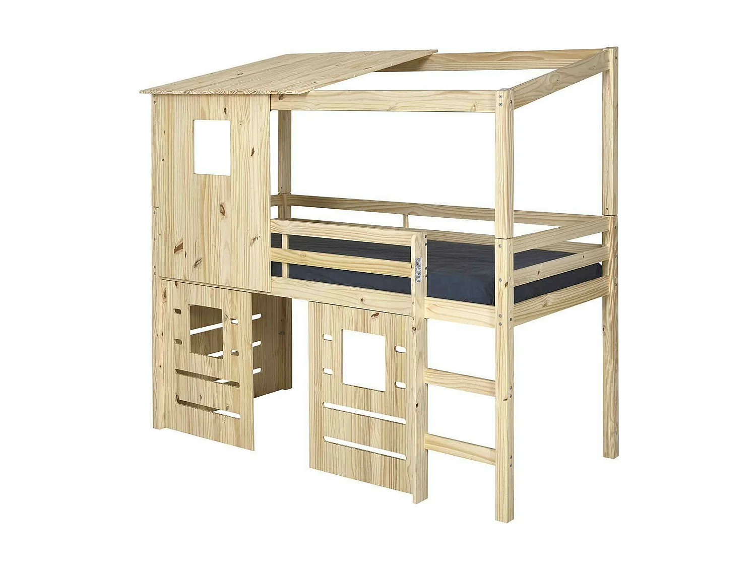 Lit cabane mi-hauteur 90x200 cm bois massif bois ALMA
