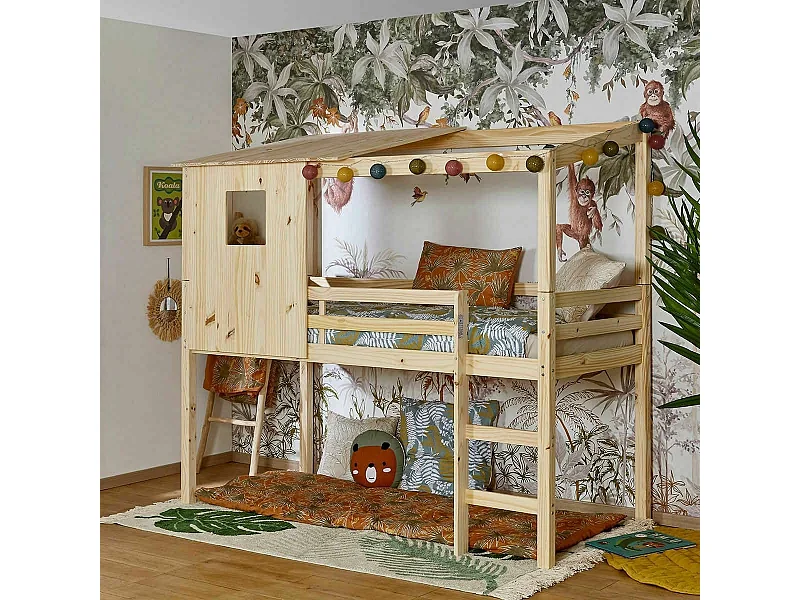 Lit cabane mi-hauteur 90x200 cm bois massif bois ALMA