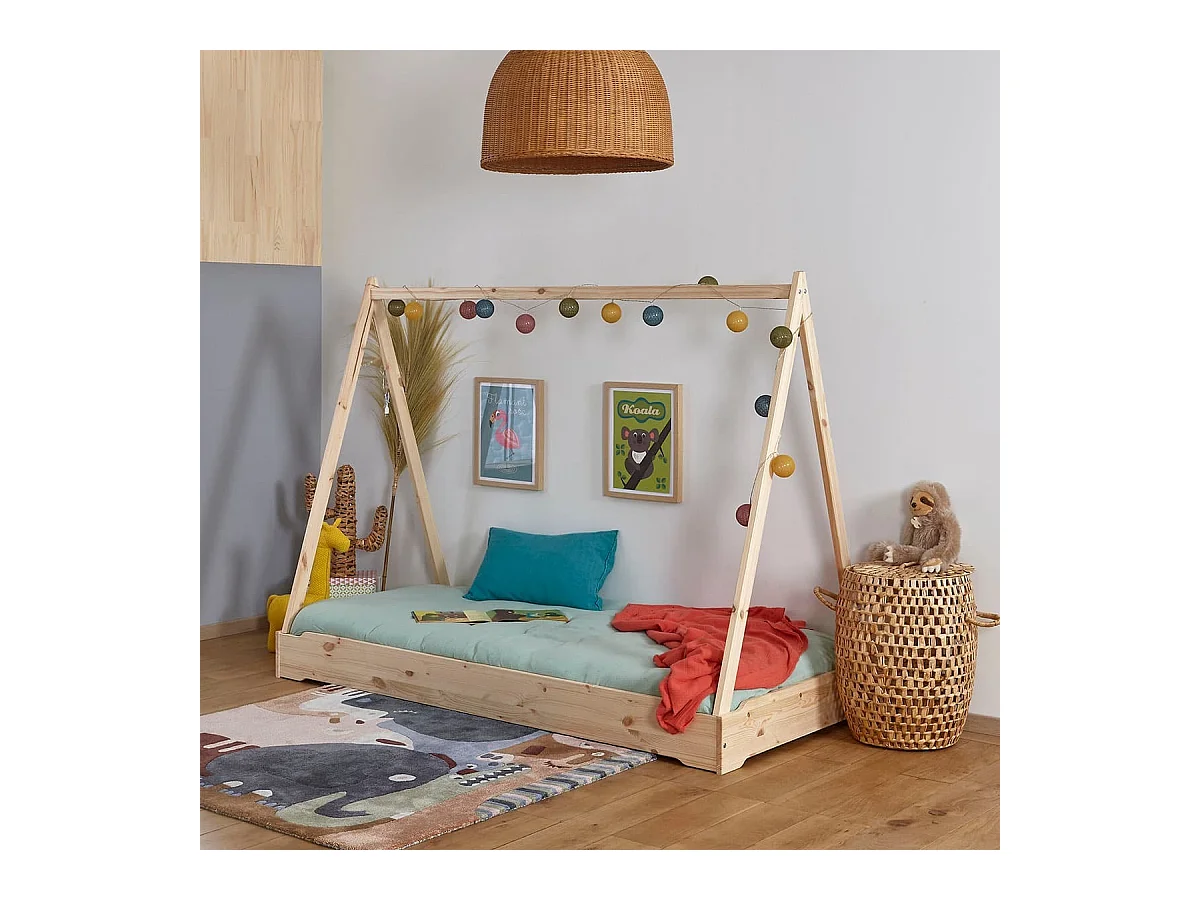 Lit empilable cabane 90x190 cm bois massif bois naturel JELLY