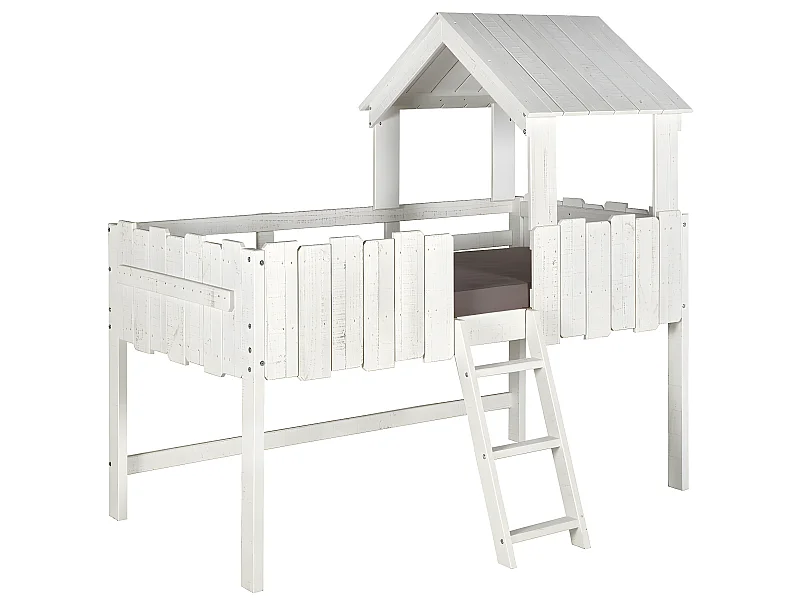 Pack lit cabane mi-hauteur avec matelas 90x190 cm bois massif blanc DONNIE