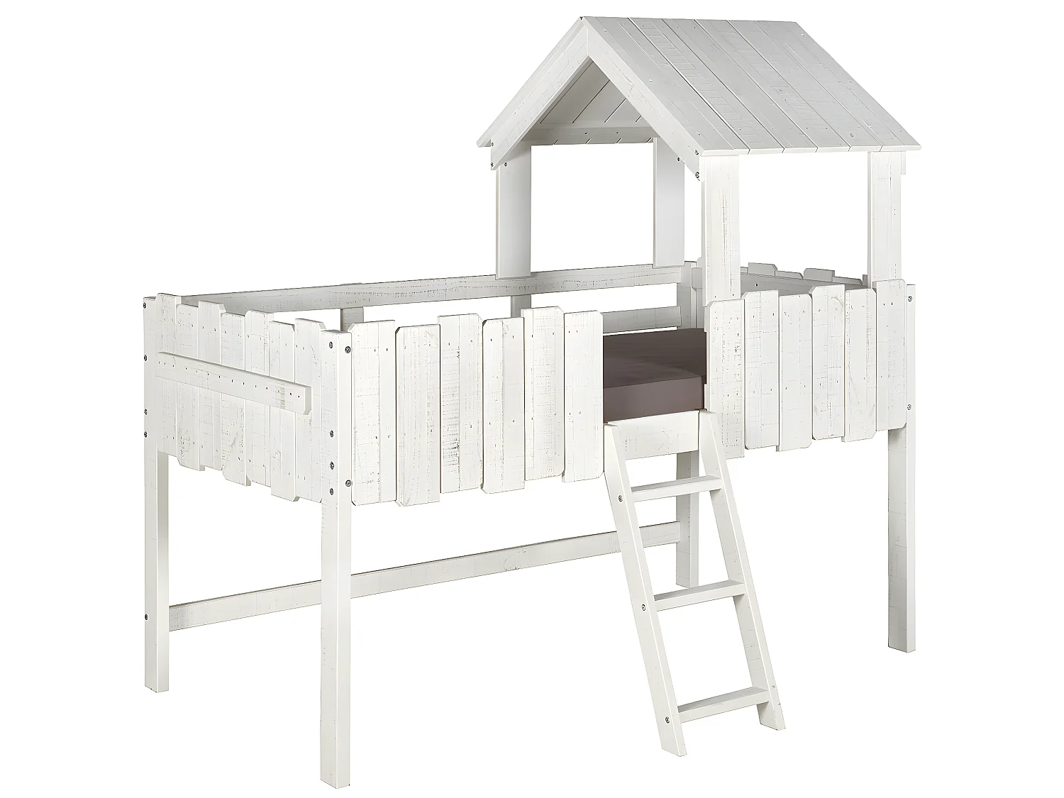 Pack lit cabane mi-hauteur avec matelas 90x190 cm bois massif blanc DONNIE