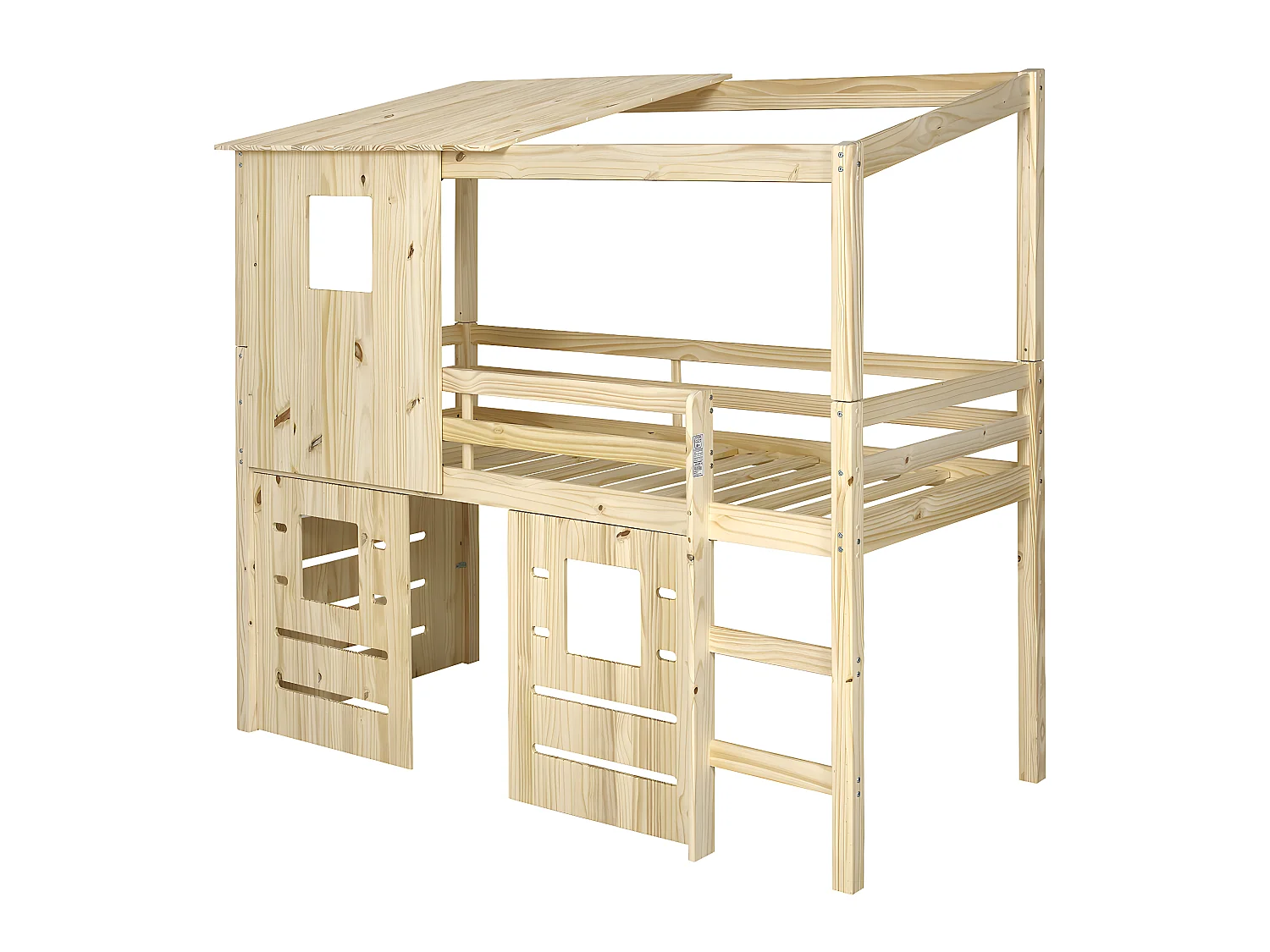 Pack lit cabane mi-hauteur avec matelas 90x200 cm bois massif bois naturel ALMA