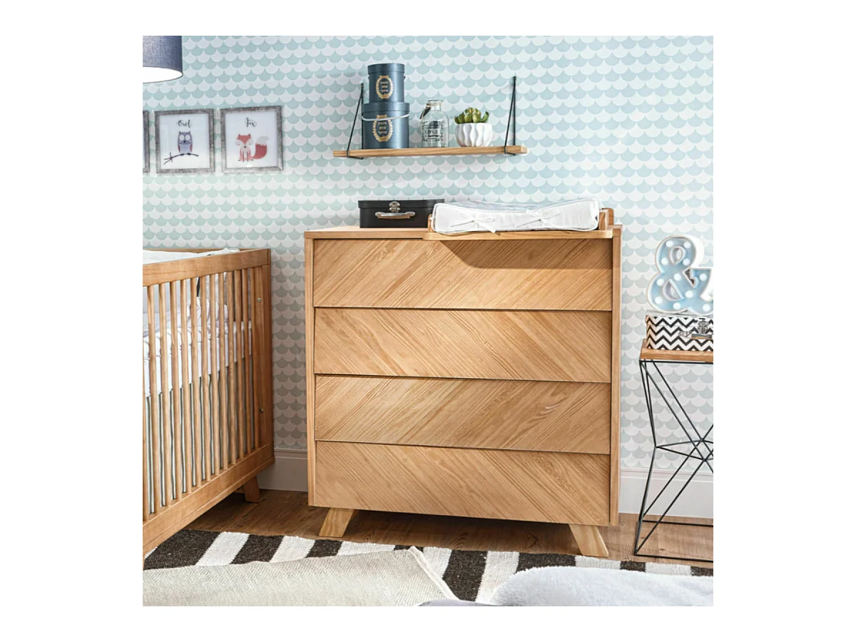 Commode à langer 4 tiroirs  bois massif bois naturel KYOTO