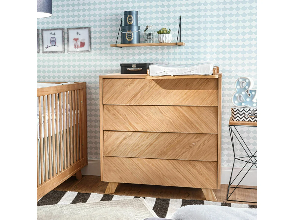 Commode à langer 4 tiroirs  bois massif bois naturel KYOTO