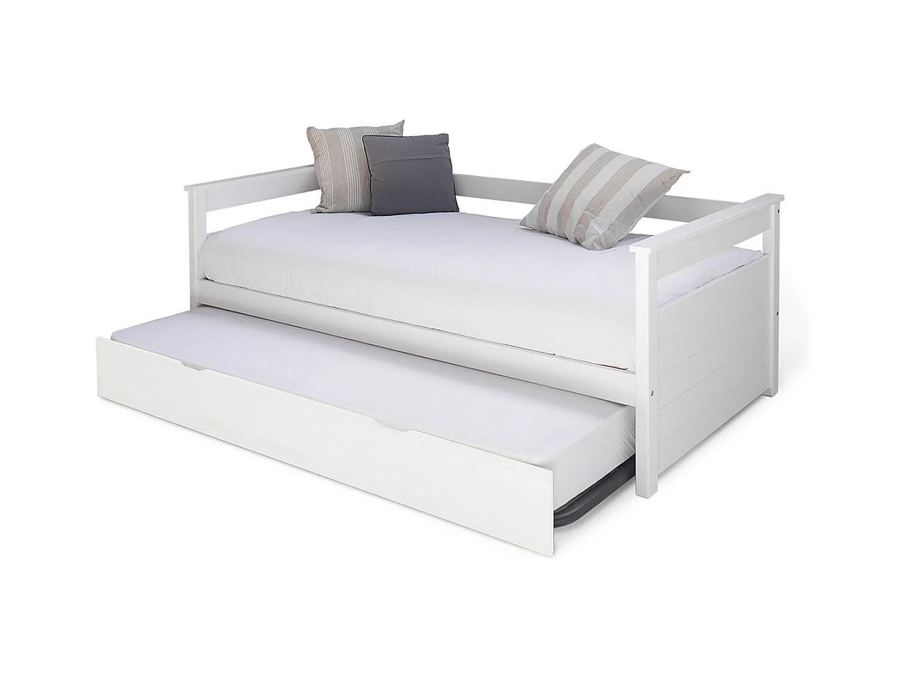 Lit banquette gigogne 90x200 cm bois massif blanc IZAO