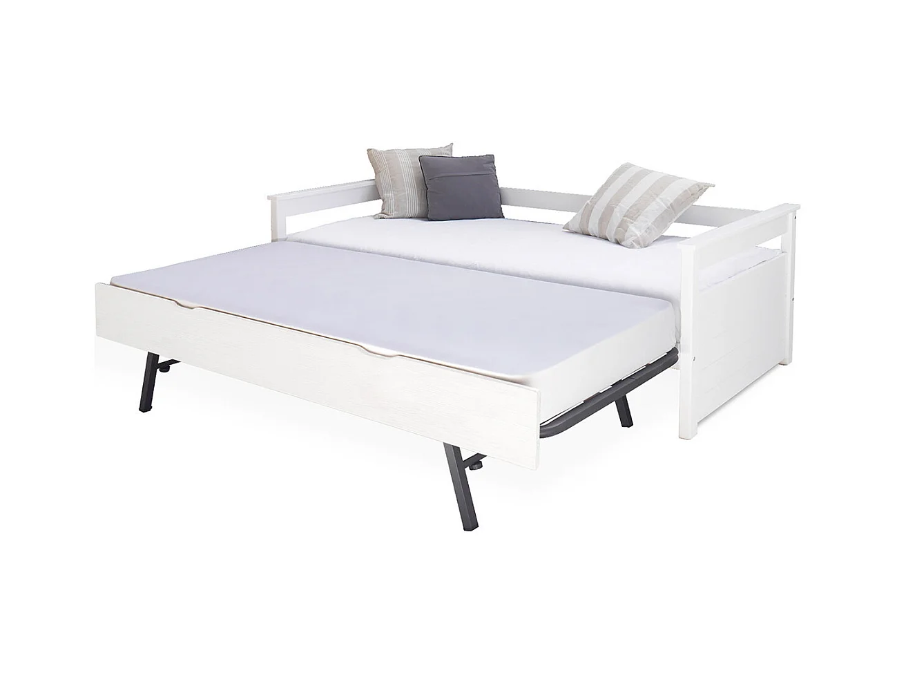 Lit banquette gigogne 90x200 cm bois massif blanc IZAO