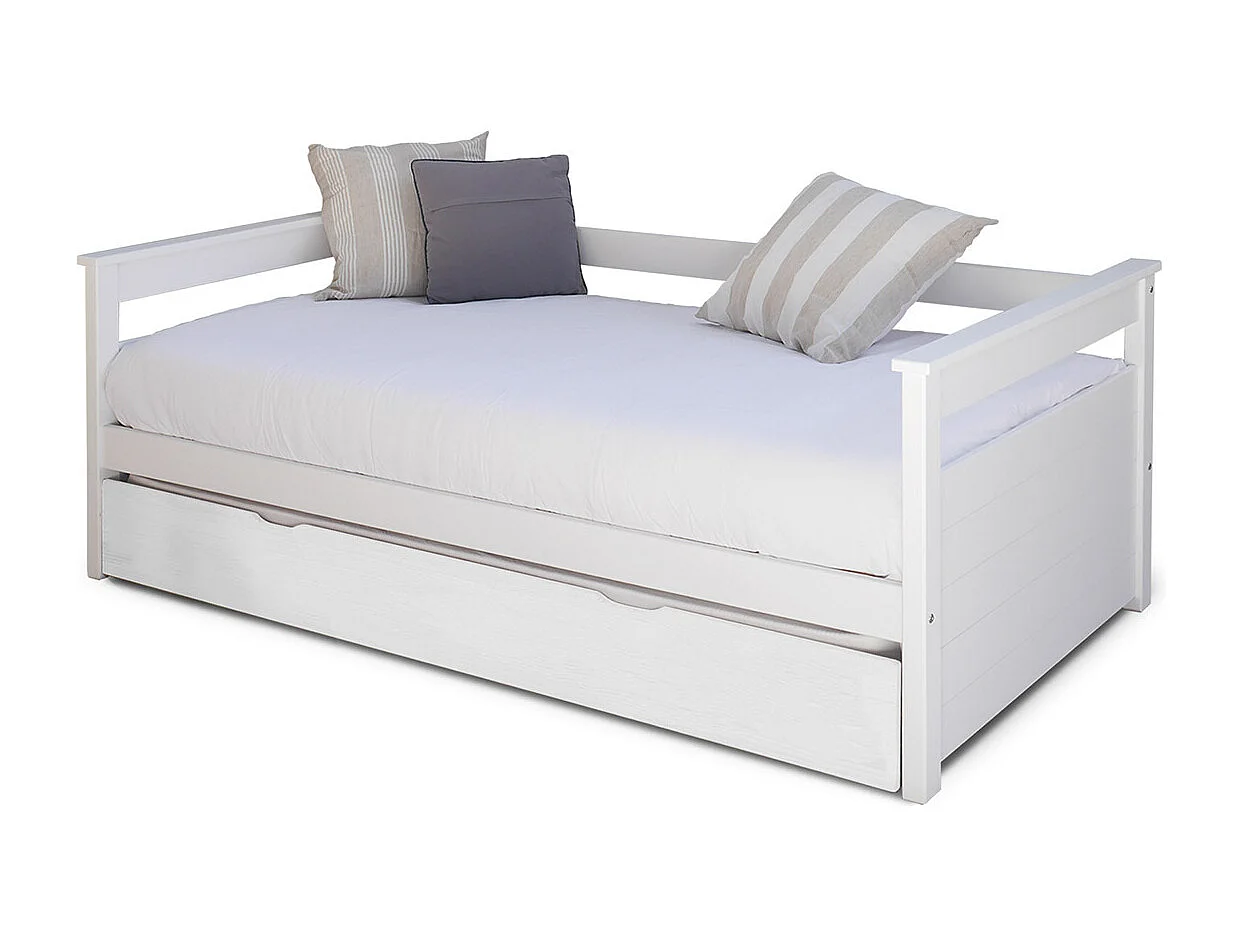 Lit banquette gigogne 90x200 cm bois massif blanc IZAO